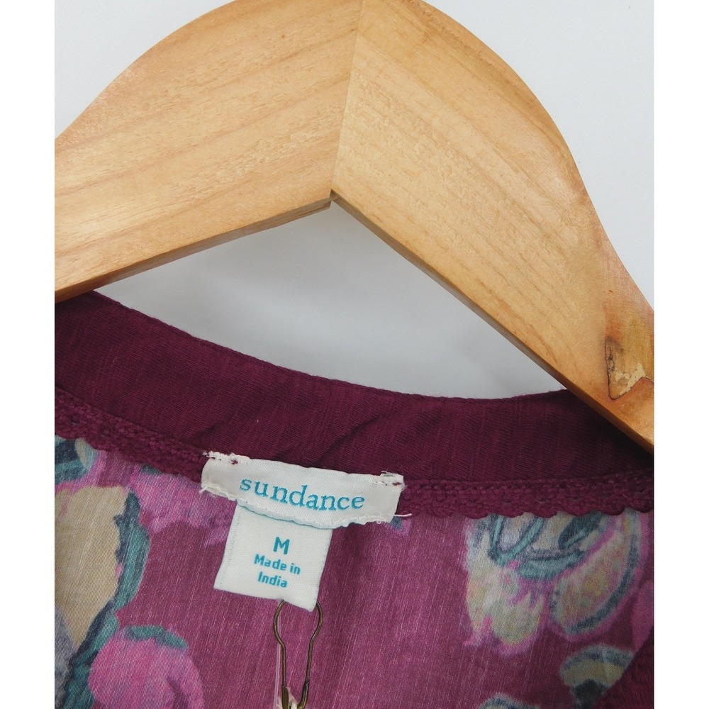 Sundance Purple Embroidered Floral Cotton Silk Blend Tunic Top Womens Medium NWT - Picture 3 of 4